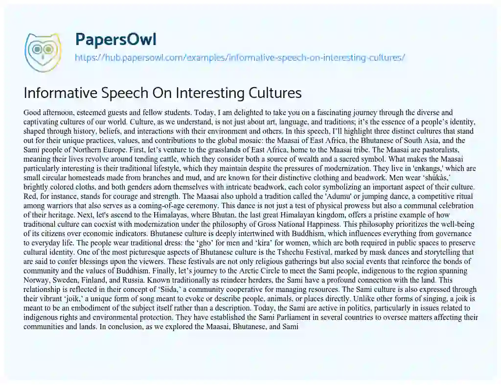 Essay on Informative Speech On Interesting Cultures