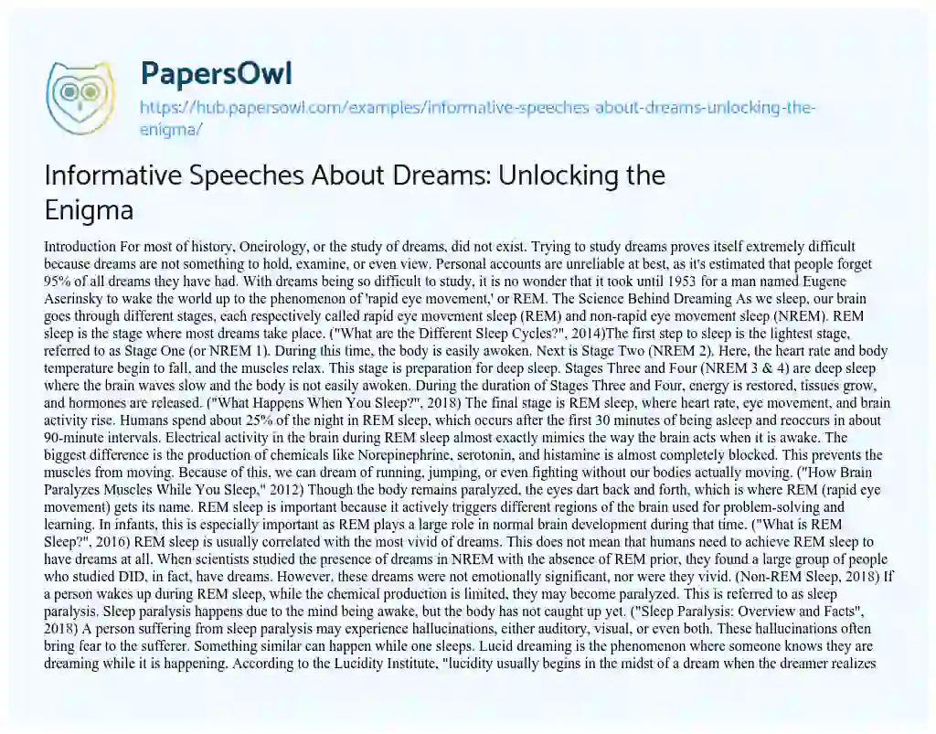 Essay on Informative Speeches About Dreams: Unlocking the Enigma