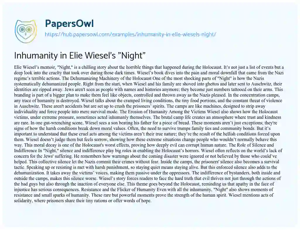 Essay on Inhumanity in Elie Wiesel’s “Night”
