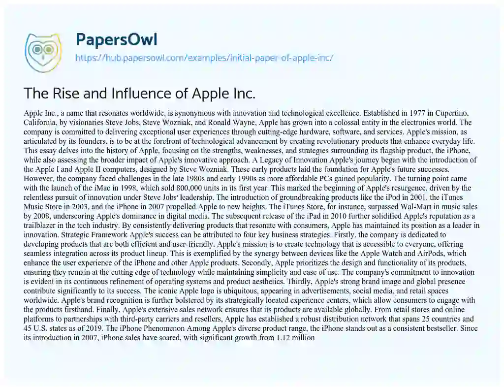 Essay on The Rise and Influence of Apple Inc.