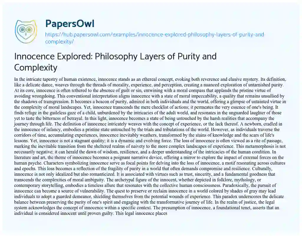 Essay on Innocence Explored: Philosophy Layers of Purity and Complexity