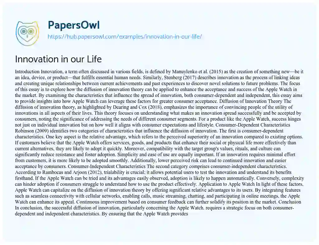 Essay on Innovation in our Life