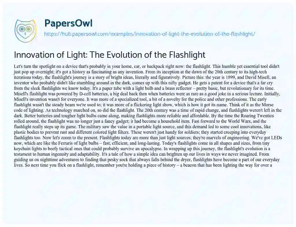 Essay on Innovation of Light: The Evolution of the Flashlight