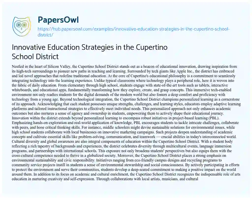 Essay on Innovative Education Strategies in the Cupertino School District