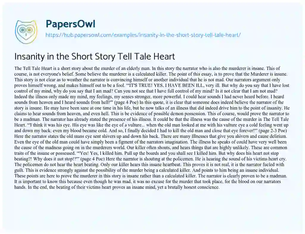 Essay on Insanity in the Short Story Tell Tale Heart