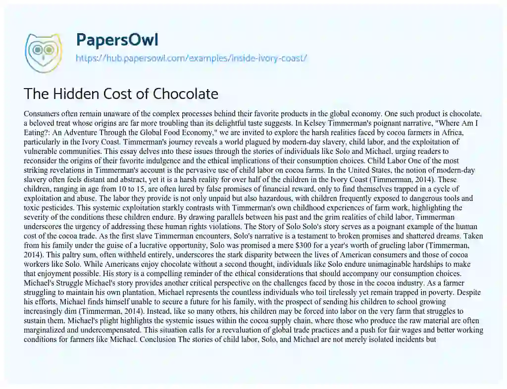Essay on The Hidden Cost of Chocolate