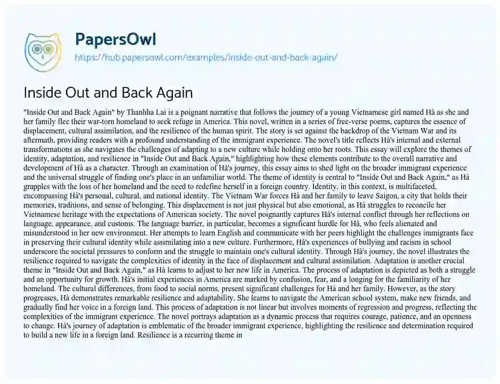 Essay on Inside Out and Back Again