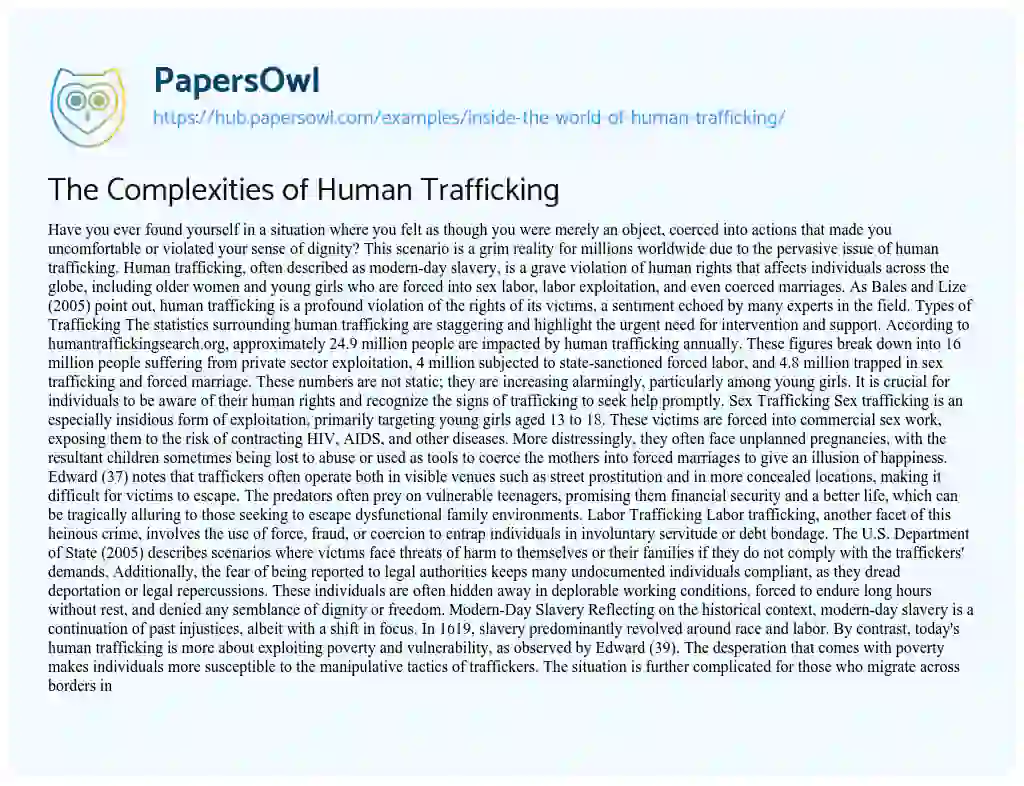 Essay on The Complexities of Human Trafficking