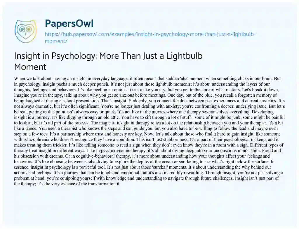 Essay on Insight in Psychology: More Than Just a Lightbulb Moment