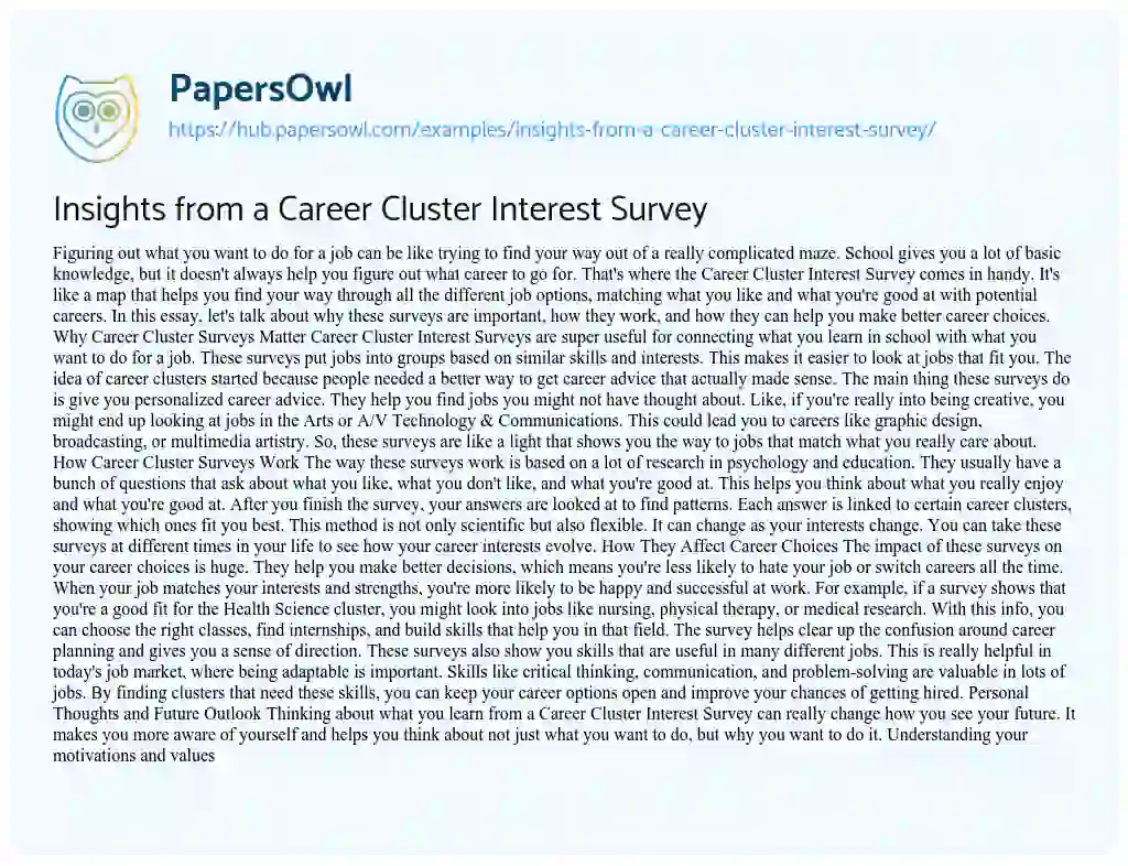 Essay on Insights from a Career Cluster Interest Survey