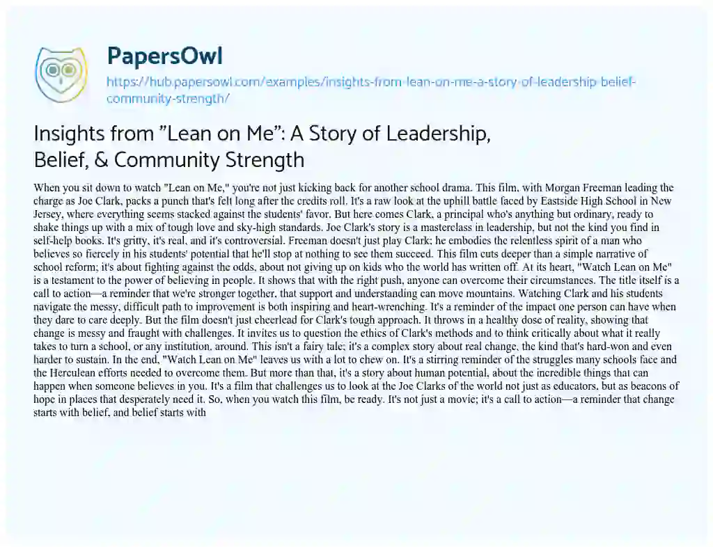 Essay on Insights from “Lean on Me”: A Story of Leadership, Belief, & Community Strength