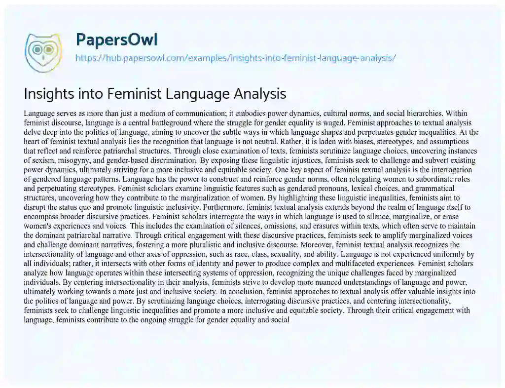 Essay on Insights into Feminist Language Analysis