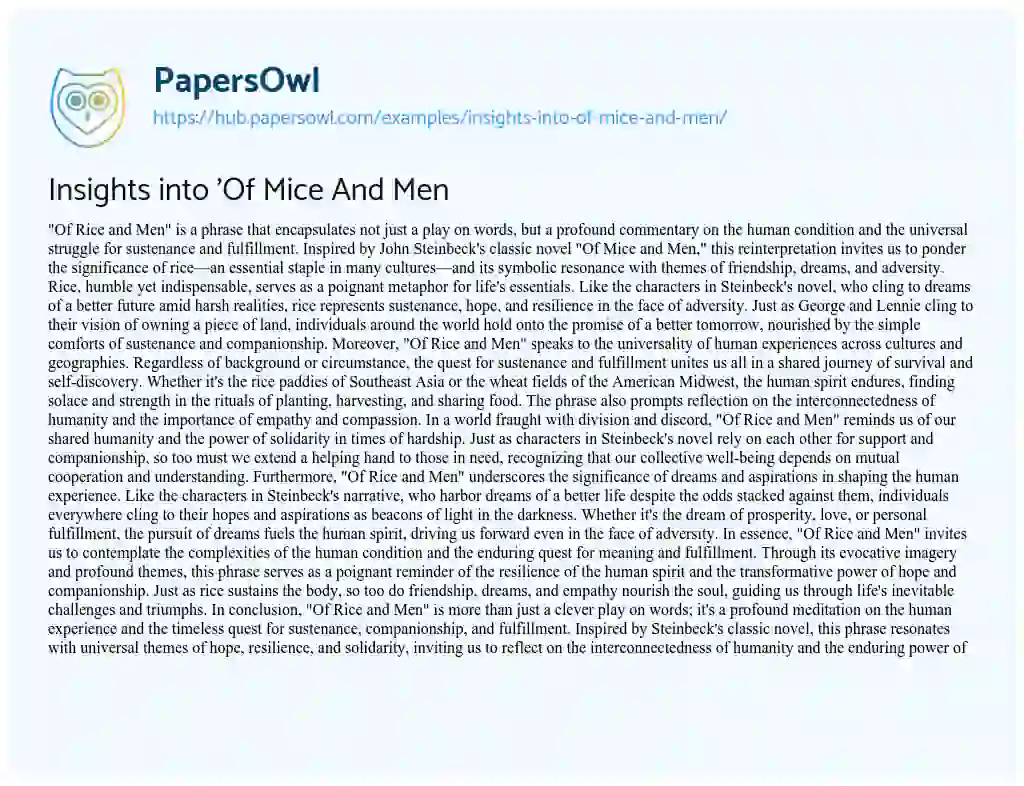 Essay on Insights into ‘Of Mice And Men