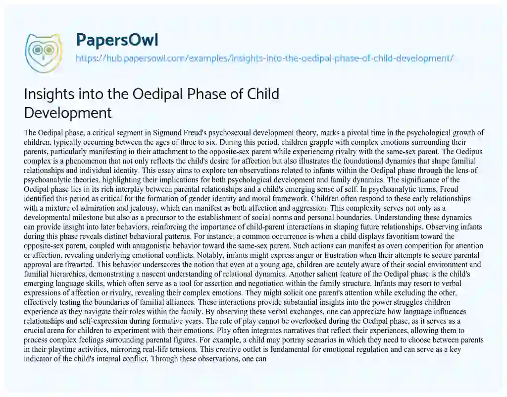 Essay on Insights into the Oedipal Phase of Child Development