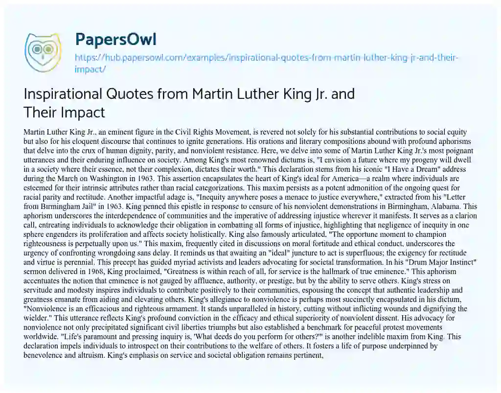 Essay on Inspirational Quotes from Martin Luther King Jr. and Their Impact