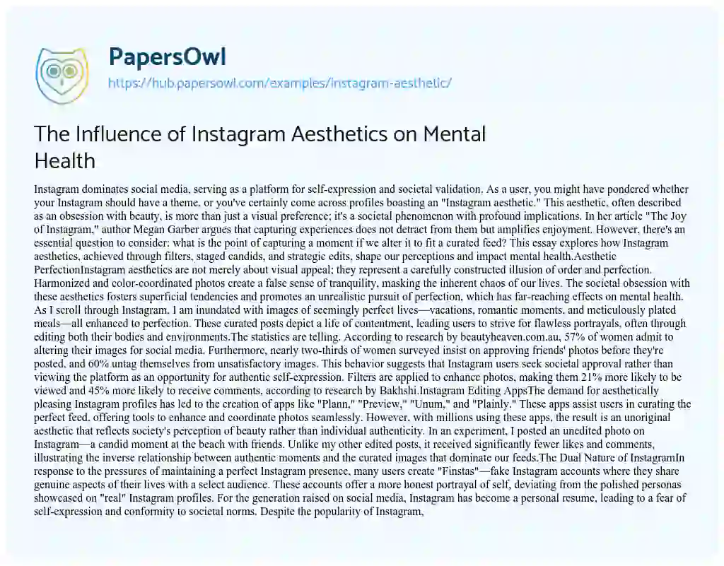 Essay on The Influence of Instagram Aesthetics on Mental Health