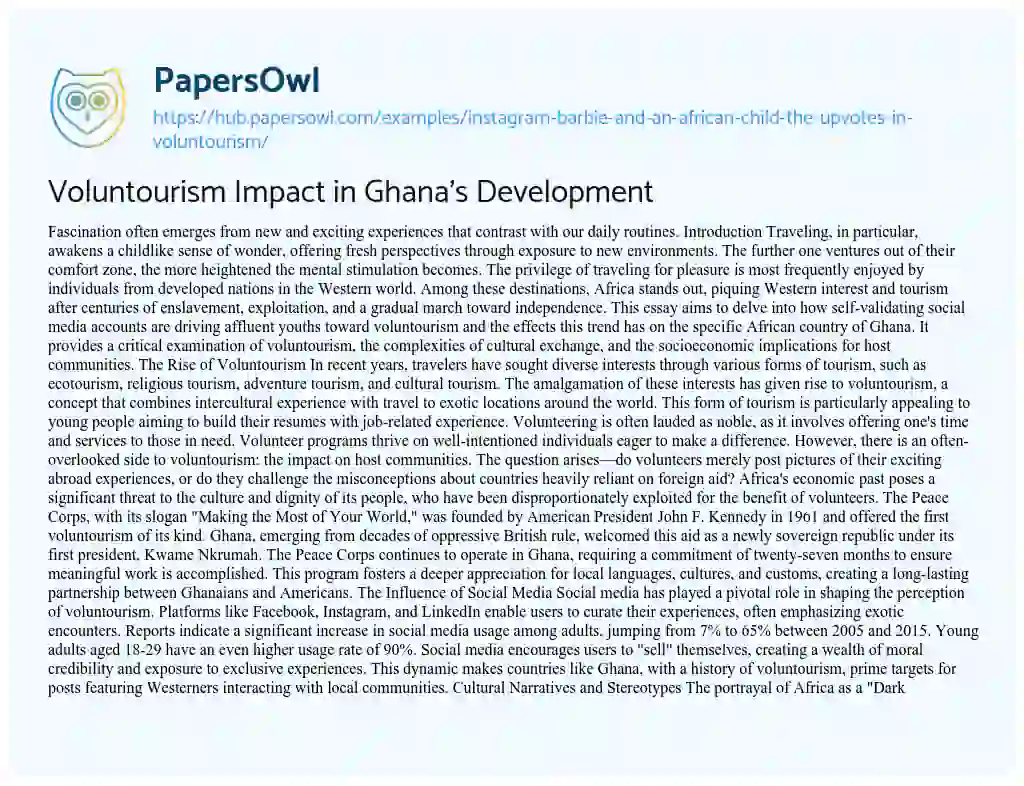Essay on Voluntourism Impact in Ghana’s Development
