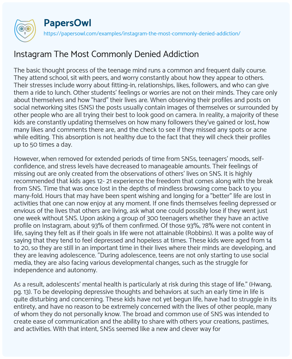 Essay on Instagram The Most Commonly Denied Addiction