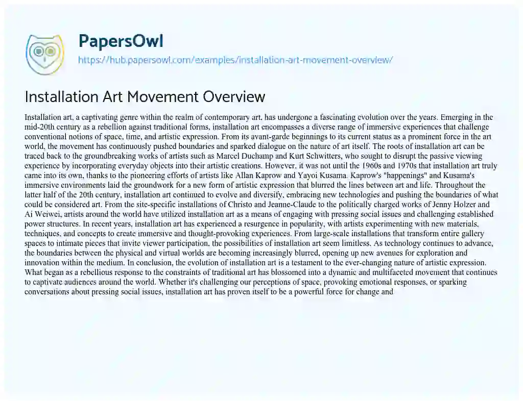 Essay on Installation Art Movement Overview