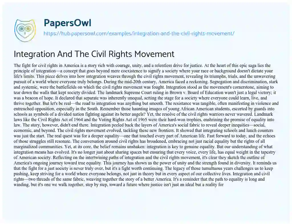 Essay on Integration And The Civil Rights Movement