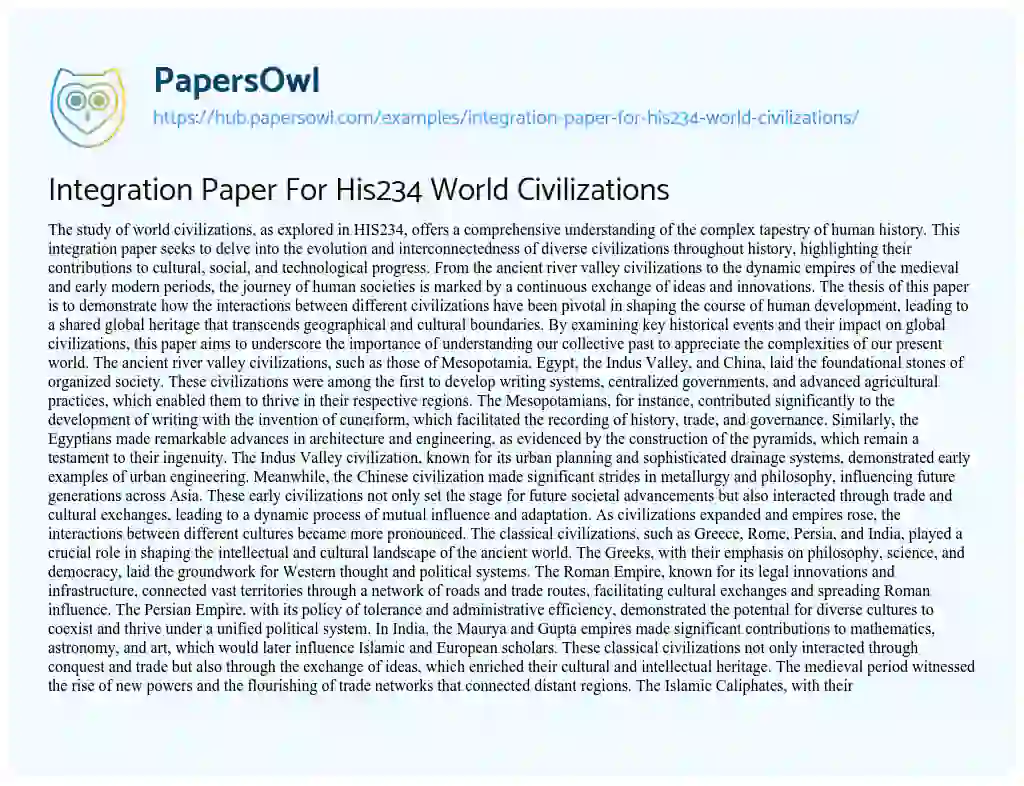 Essay on Integration Paper For His234 World Civilizations