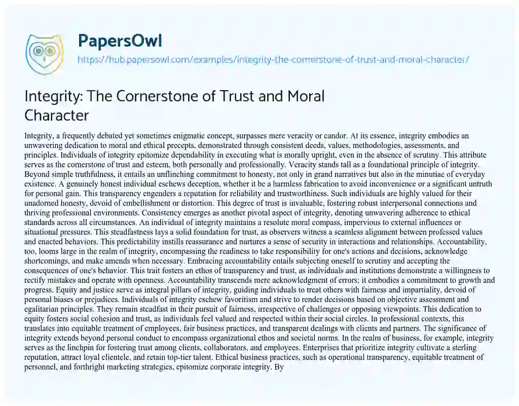 Essay on Integrity: The Cornerstone of Trust and Moral Character