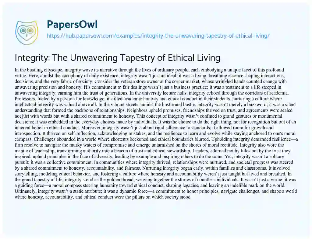 Essay on Integrity: The Unwavering Tapestry of Ethical Living