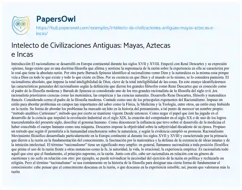 Essay on Intelecto de Civilizaciones Antiguas: Mayas, Aztecas e Incas