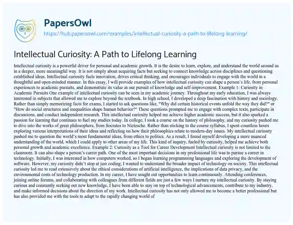 Essay on Intellectual Curiosity: A Path to Lifelong Learning