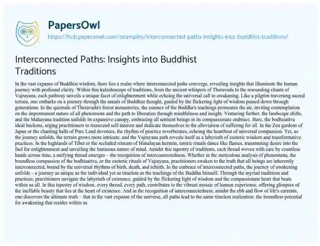 Essay on Interconnected Paths: Insights into Buddhist Traditions