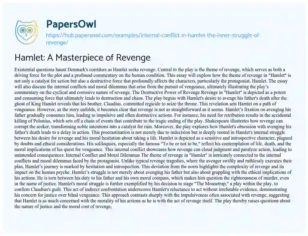 Essay on Hamlet: A Masterpiece of Revenge