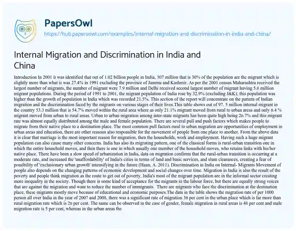 Essay on Internal Migration and Discrimination in India and China