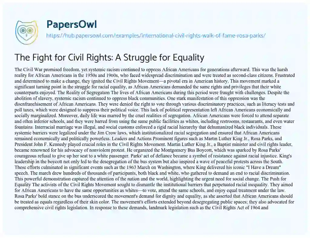 Essay on The Fight for Civil Rights: A Struggle for Equality