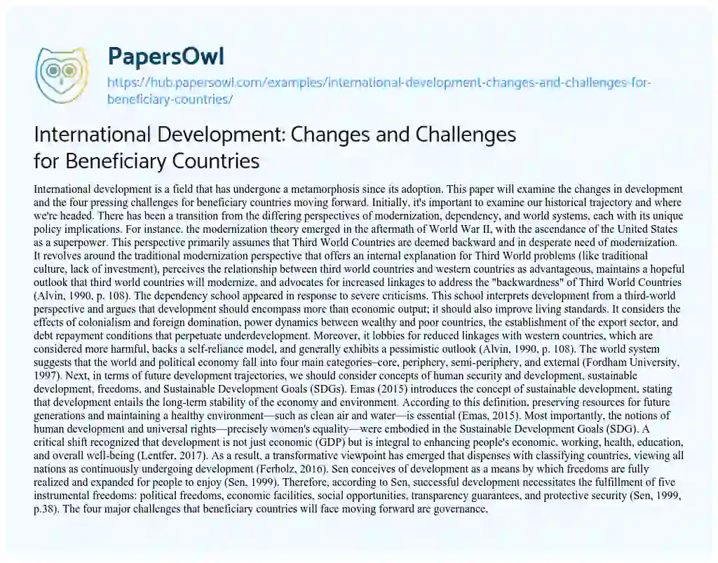 Essay on International Development: Changes and Challenges for Beneficiary Countries
