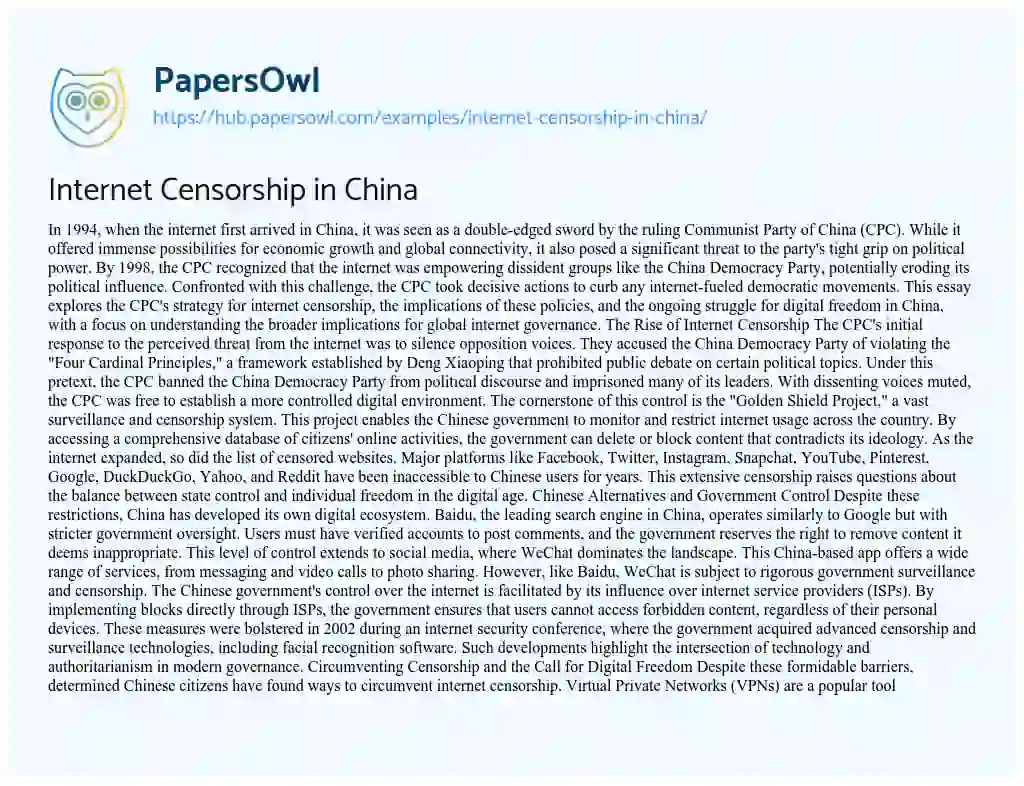 Essay on Internet Censorship in China