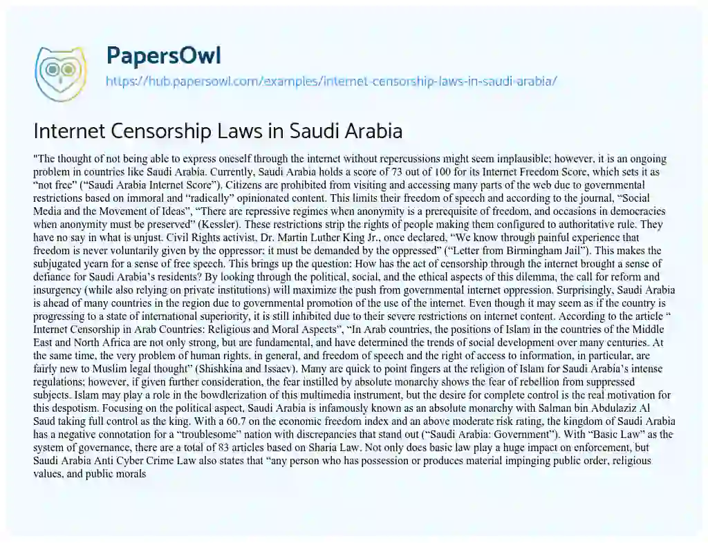 Essay on Internet Censorship Laws in Saudi Arabia