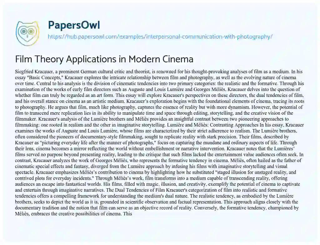 Essay on Film Theory Applications in Modern Cinema