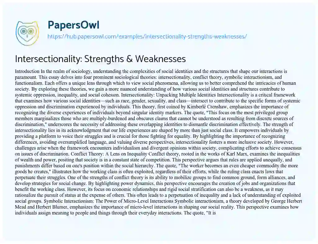 Essay on Intersectionality: Strengths & Weaknesses