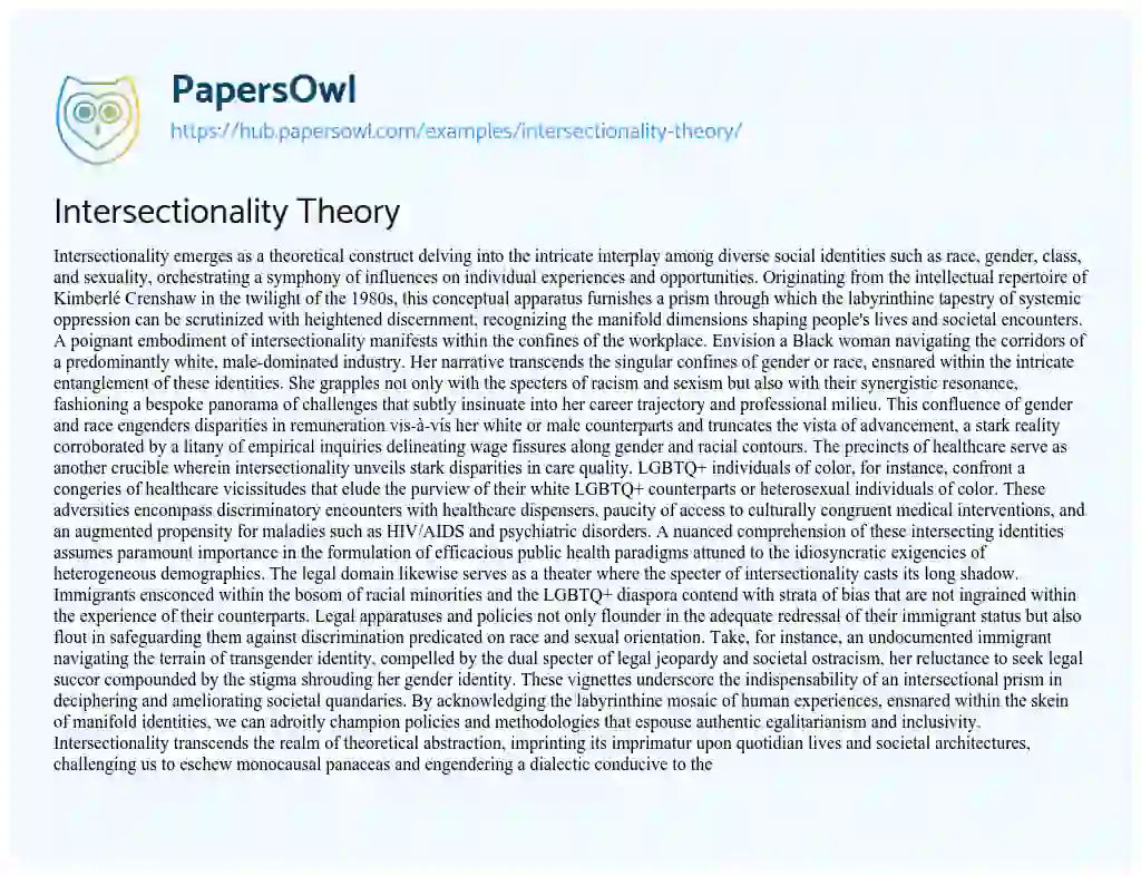 Essay on Intersectionality Theory