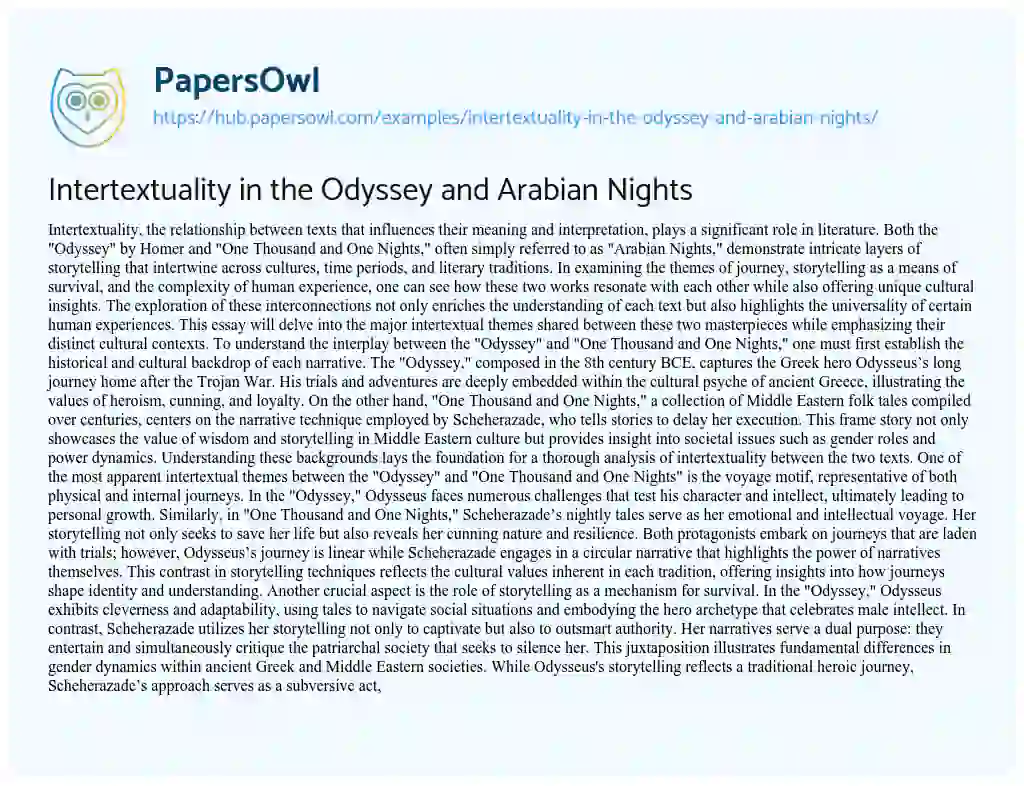 Essay on Intertextuality in the Odyssey and Arabian Nights