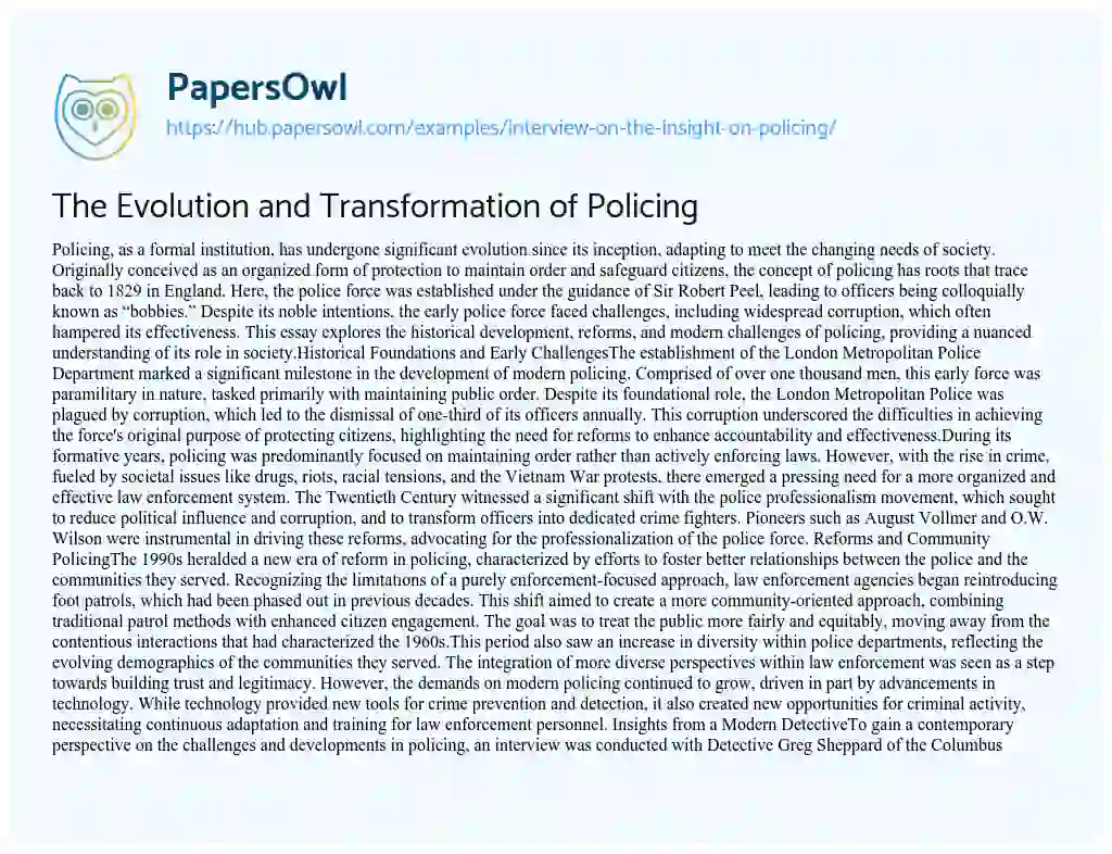 Essay on The Evolution and Transformation of Policing