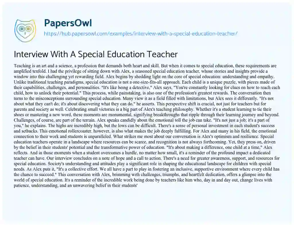 Essay on Interview With A Special Education Teacher