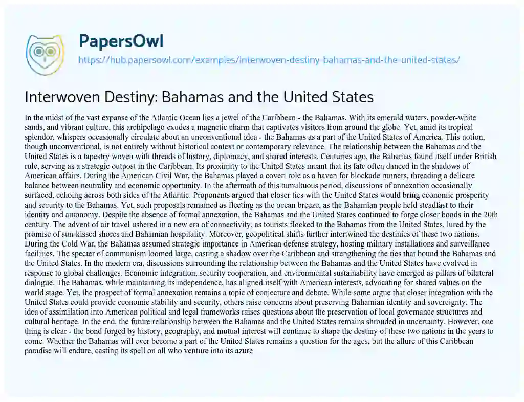 Essay on Interwoven Destiny: Bahamas and the United States
