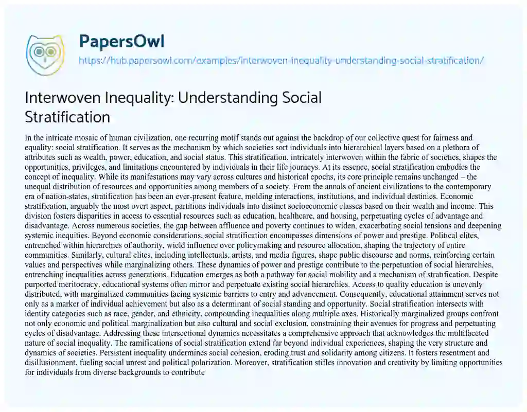 Essay on Interwoven Inequality: Understanding Social Stratification