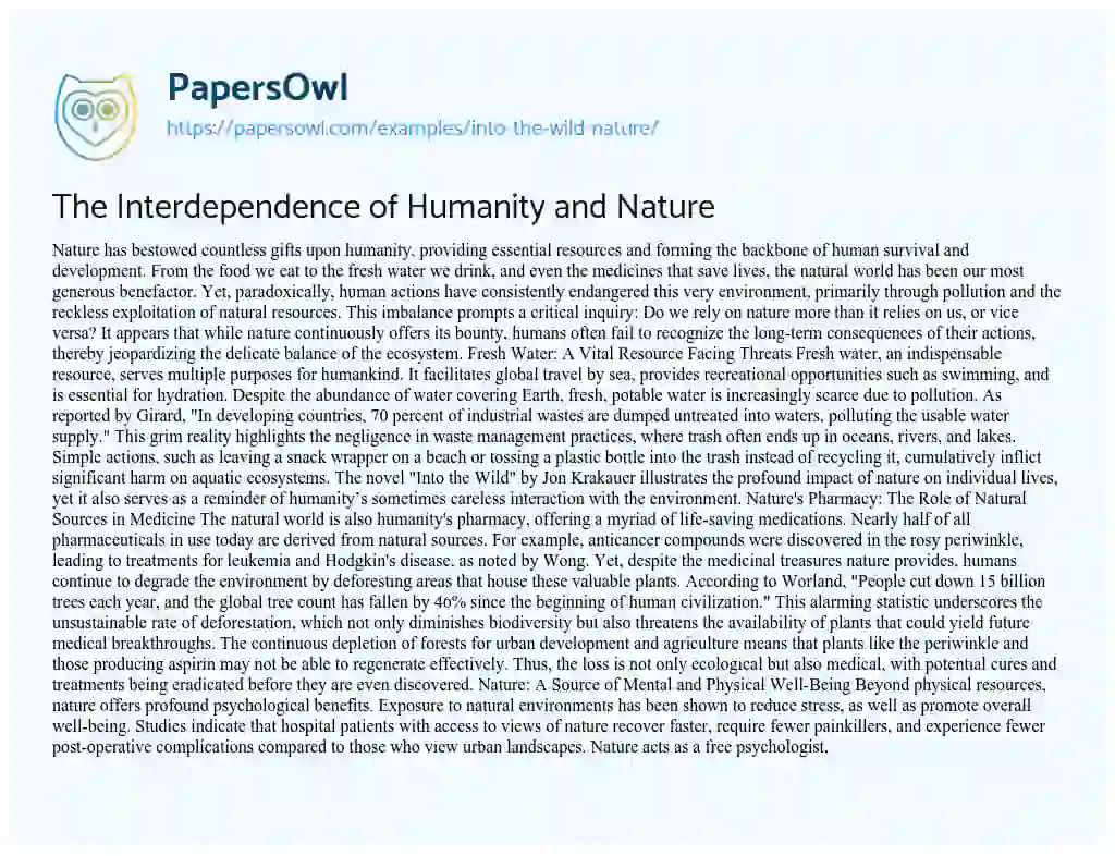 Essay on The Interdependence of Humanity and Nature