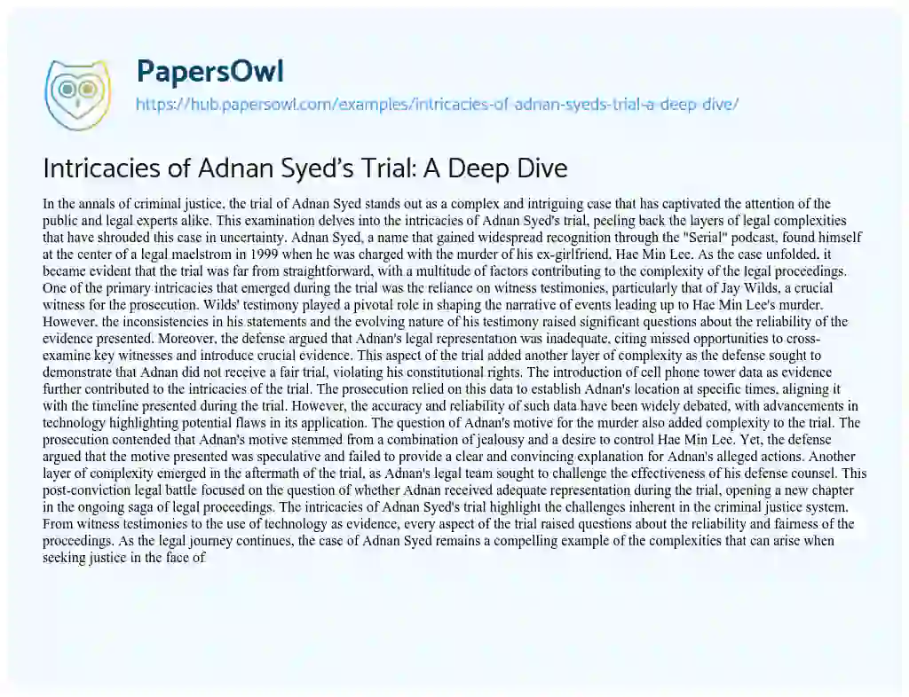Essay on Intricacies of Adnan Syed’s Trial: A Deep Dive