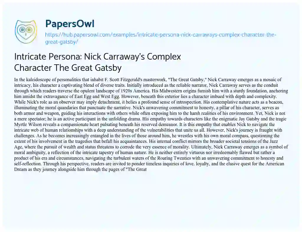 Essay on Intricate Persona: Nick Carraway’s Complex Character The Great Gatsby