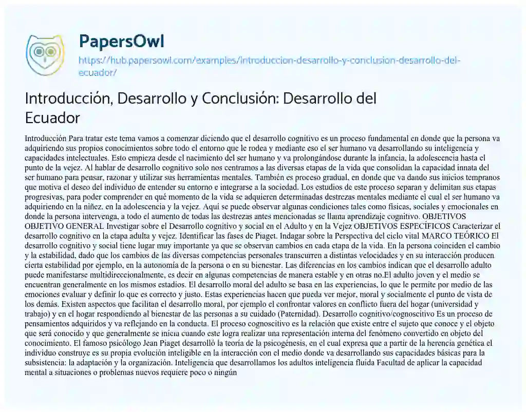Essay on Introducción, Desarrollo y Conclusión: Desarrollo del Ecuador