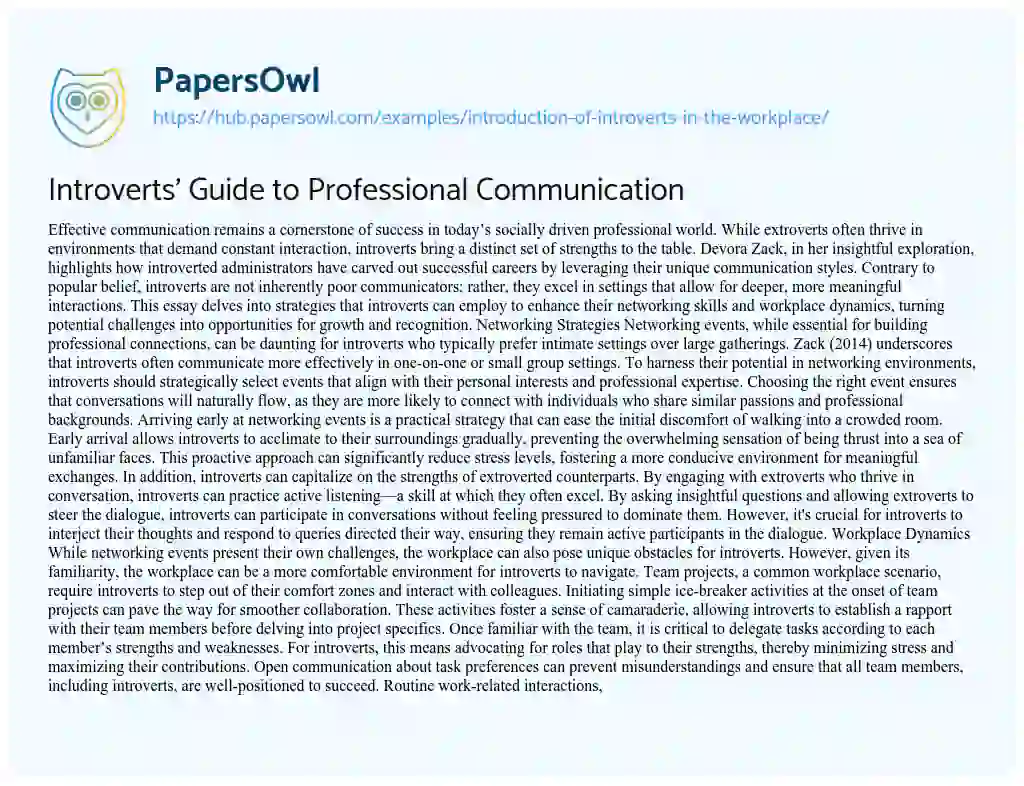 Essay on Introverts’ Guide to Professional Communication
