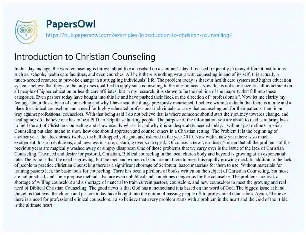Essay on Introduction to Christian Counseling